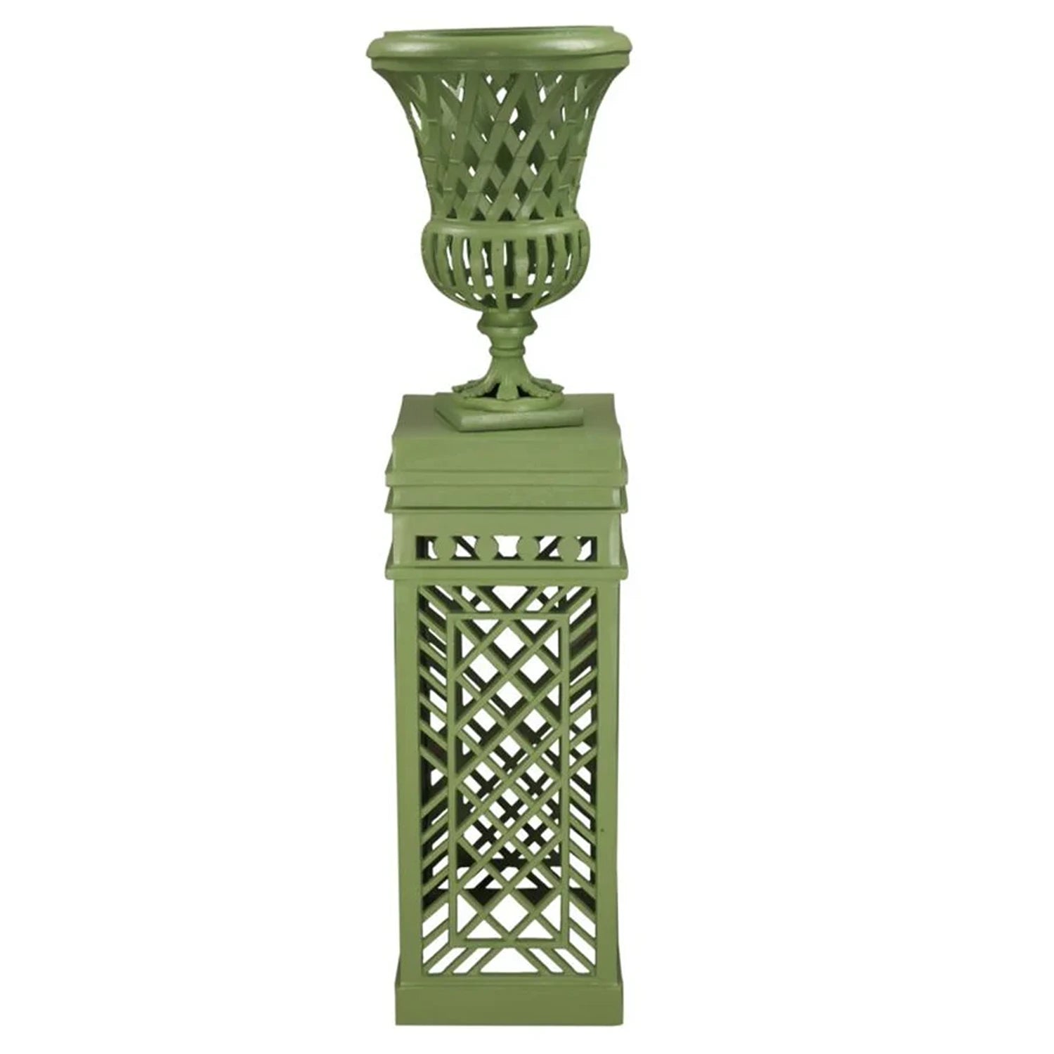 Lawn Green Cast Aluminum Fretwork Urn And Pedestal