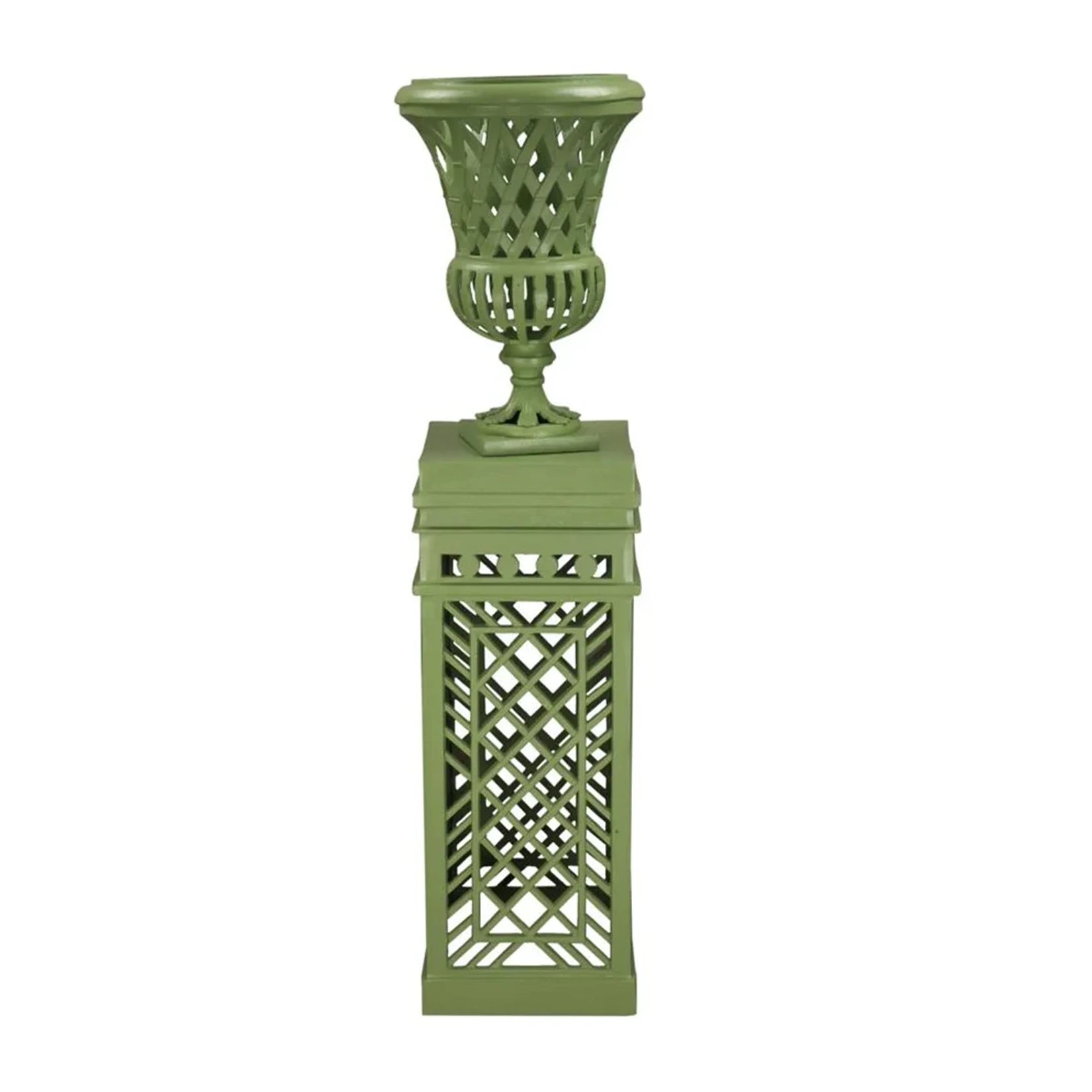 Lawn Green Cast Aluminum Fretwork Urn And Pedestal