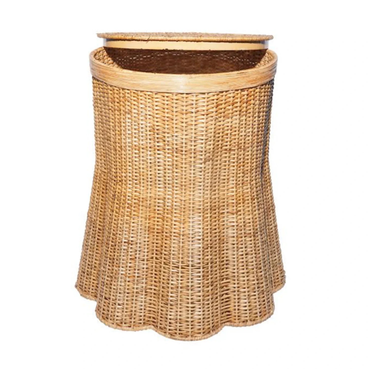 Round Lid With Scalloped Base Wicker Storage Pedestal