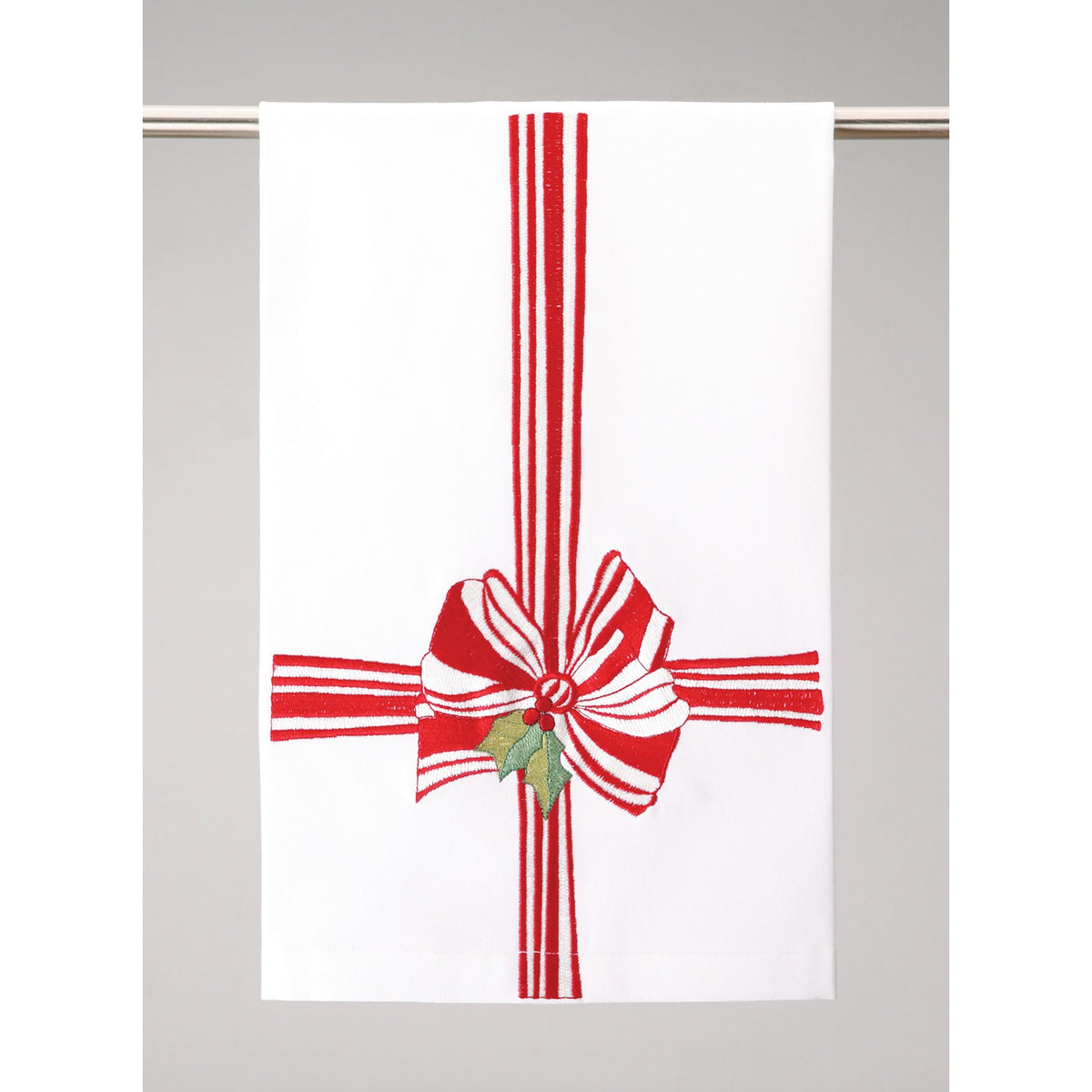 Red Stripe Bow Embroidered Kitchen Towels, Set of 4