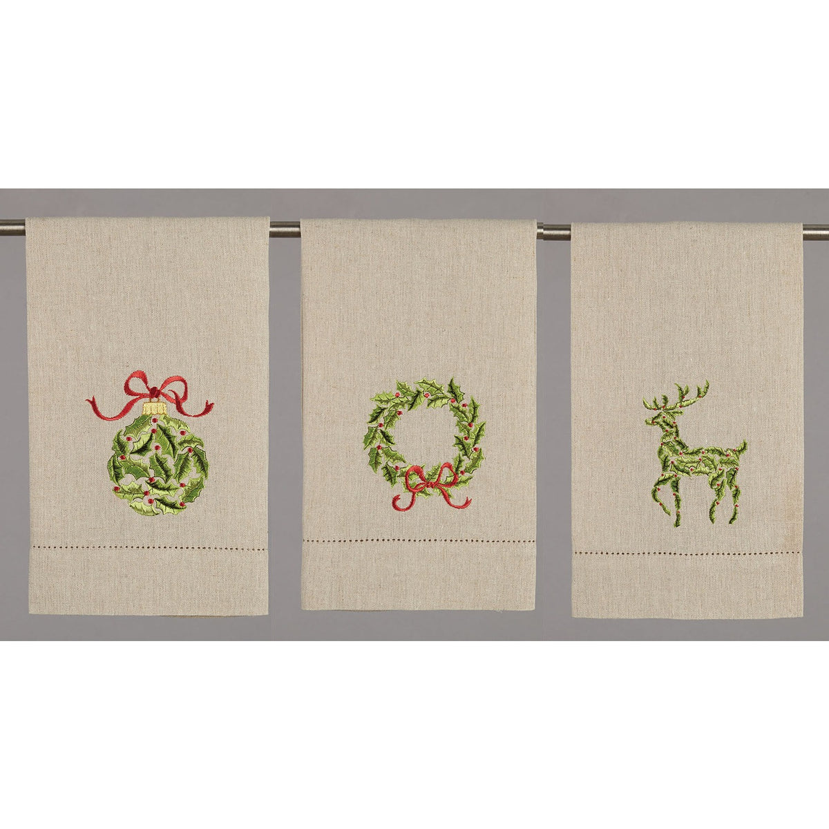 Linen Holly Guest Towels, Set of 6