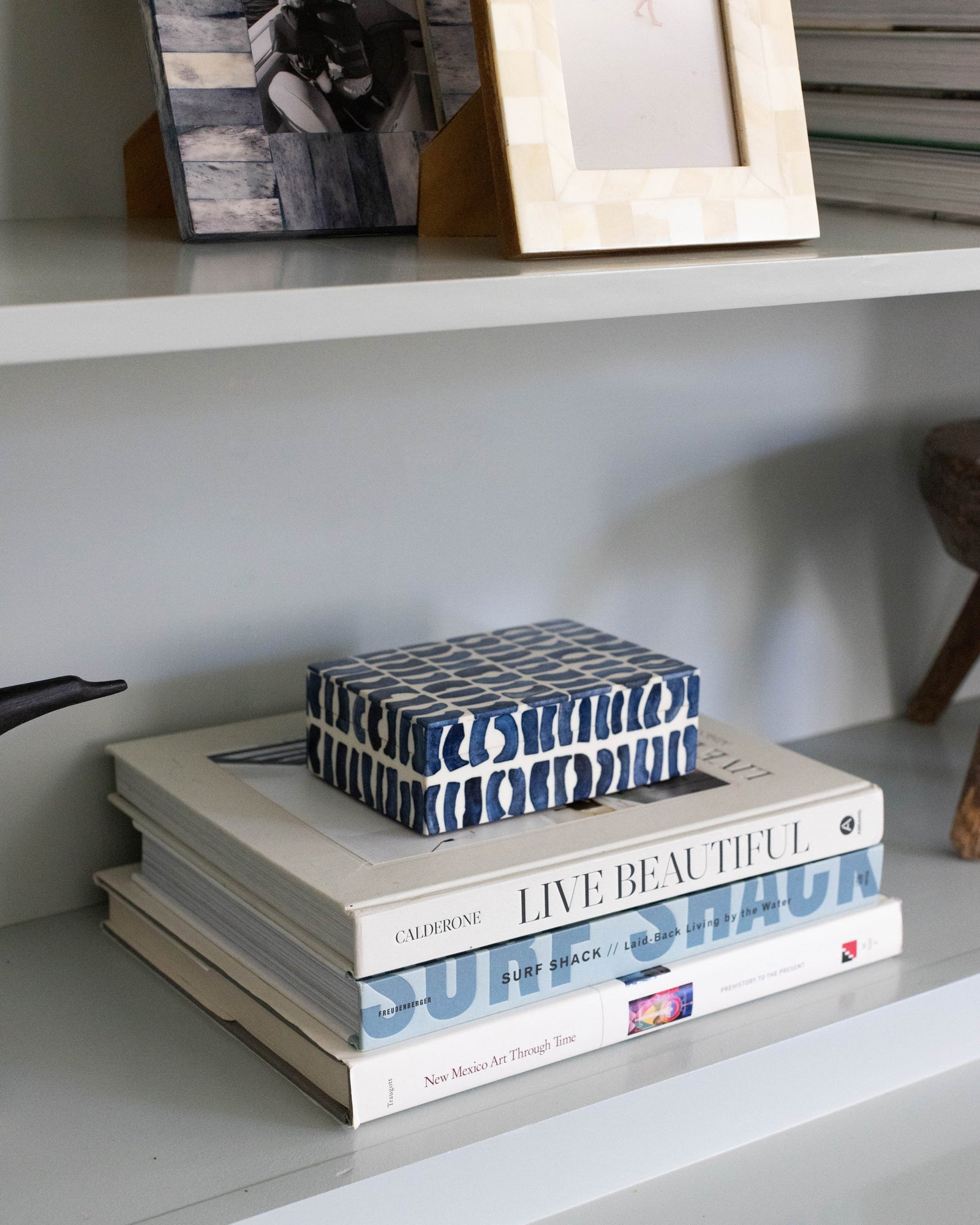 Bone Inlaid Box, Blue and White