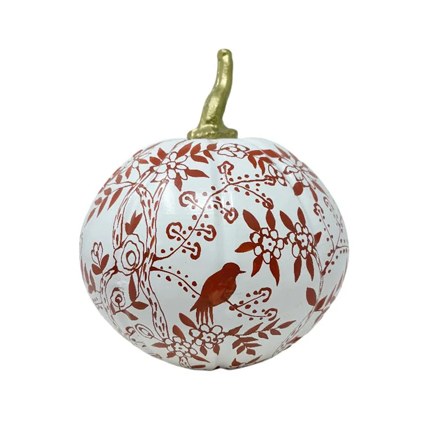 Red & White Bird & Vine Pumpkin