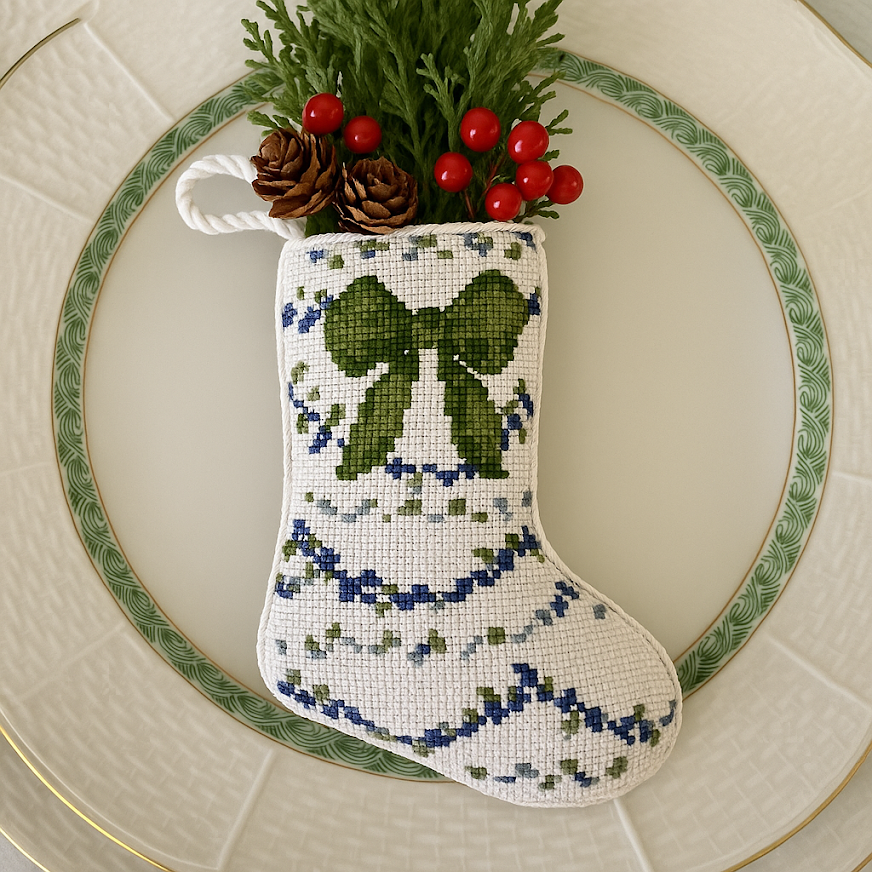 The Classic Holiday Bow Needlepoint Stocking (2 Sizes)