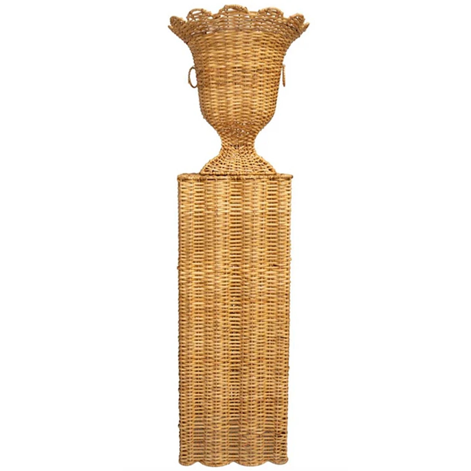 Square Scalloped Wicker Urn and Pedestal