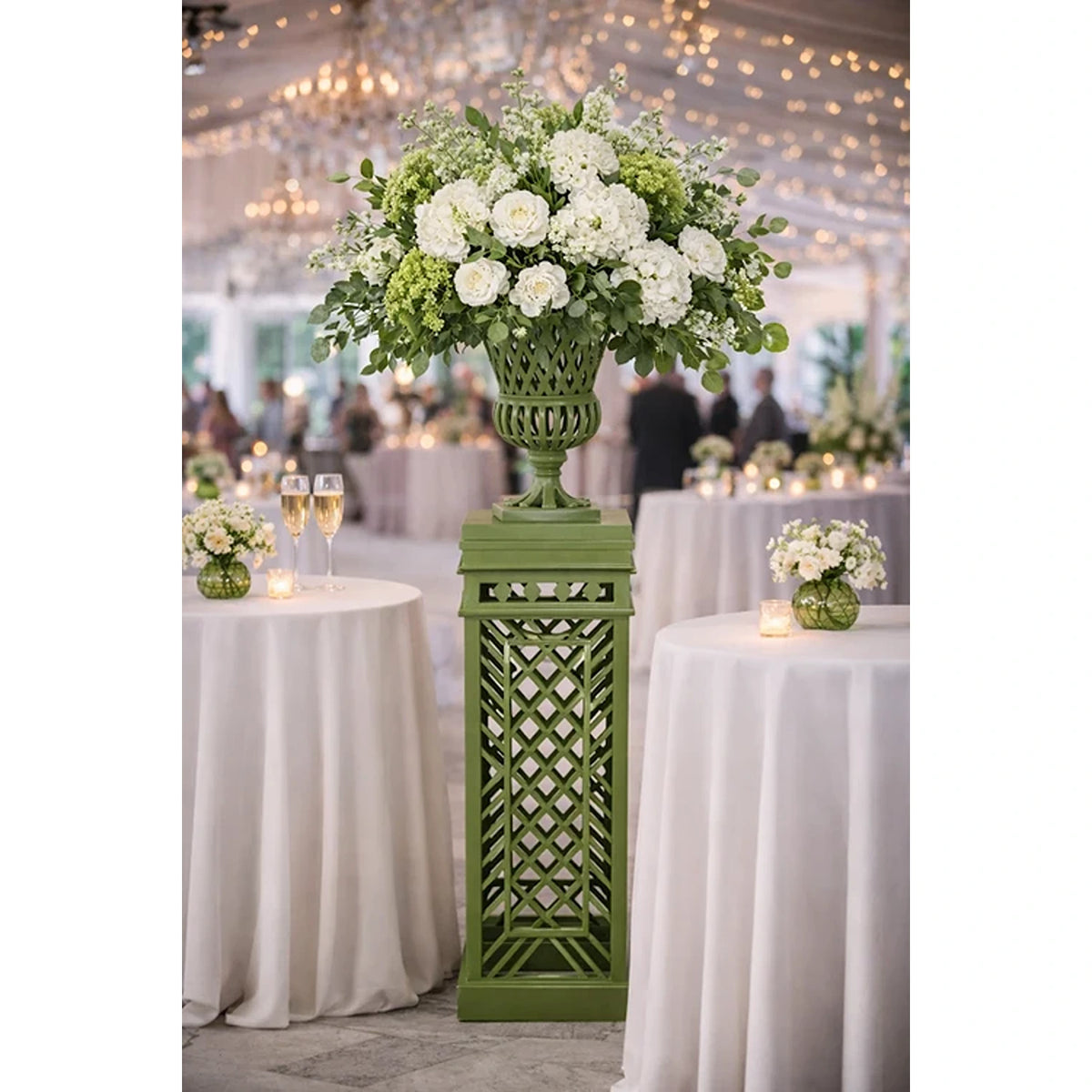 Lawn Green Cast Aluminum Fretwork Urn and Pedestal (2 Options)