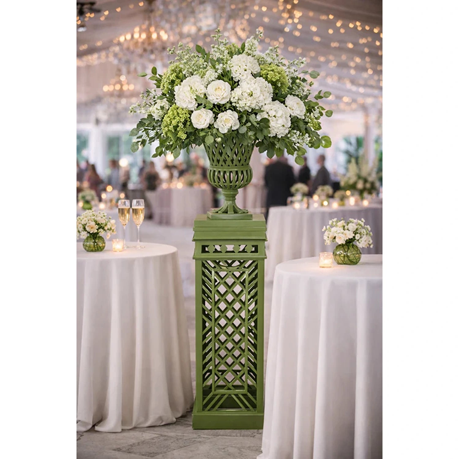 Lawn Green Cast Aluminum Fretwork Urn And Pedestal