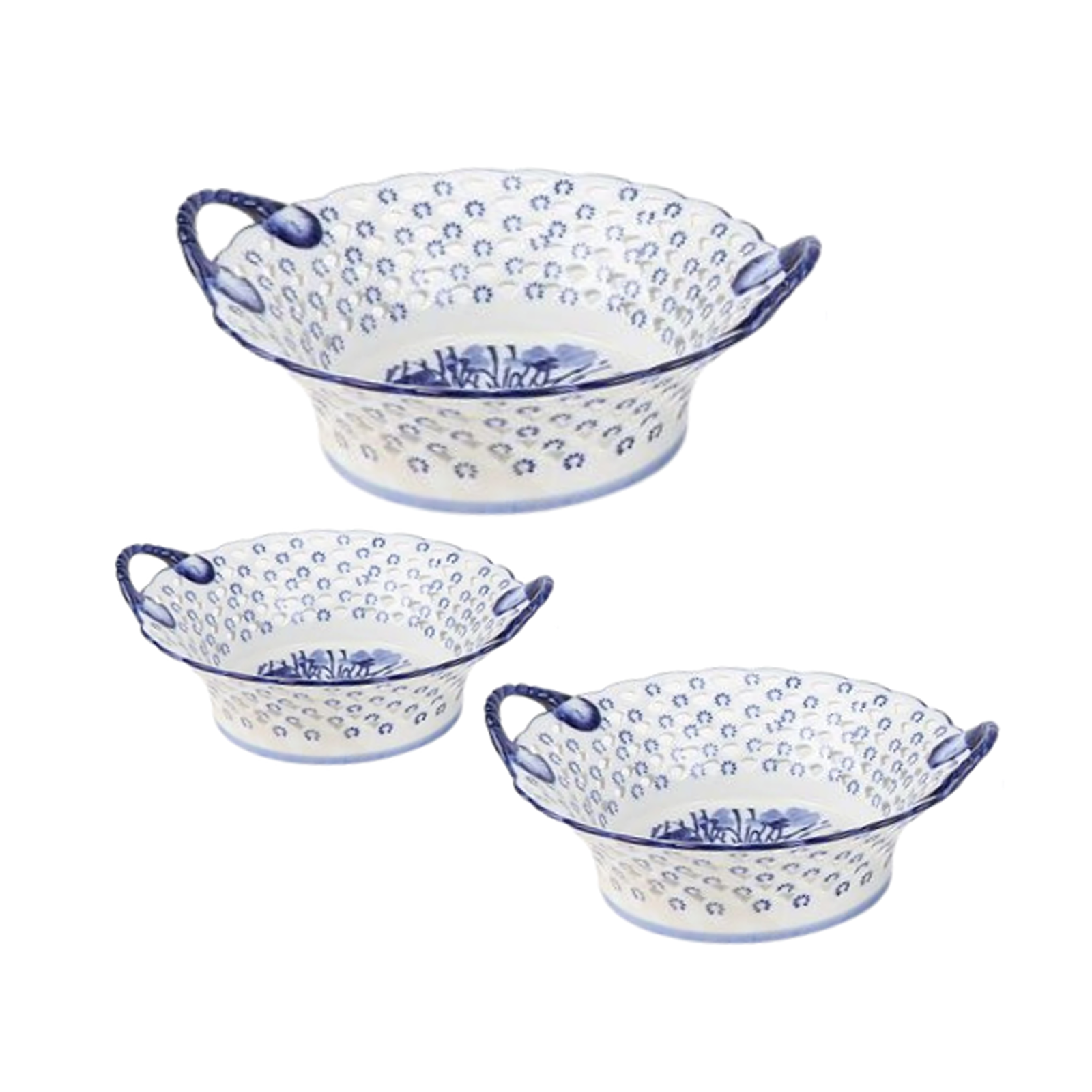 Set of Pierced Floral Handle Bowls
