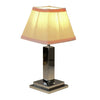 Rechargeable Table Lamp – Silver Square Base, Pink Trim Pleated Shade