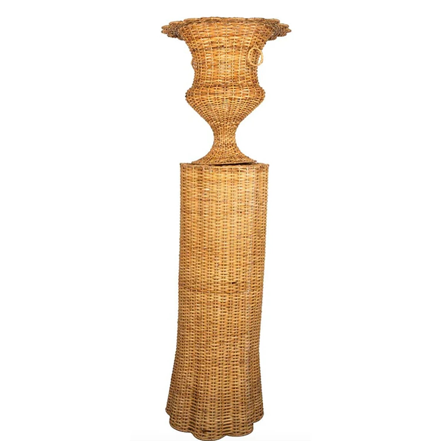 Round Scalloped Wicker Urn and Pedestal