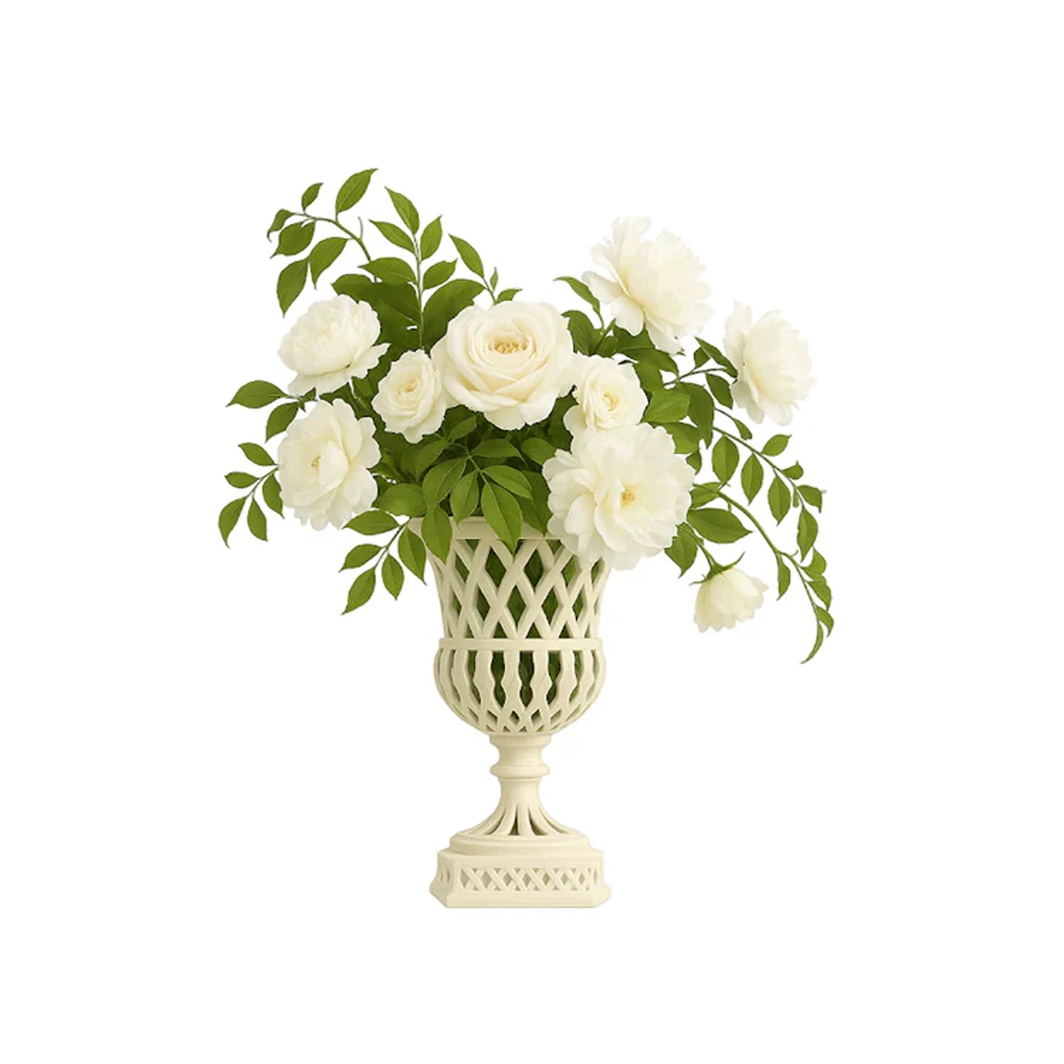 White Cast Aluminum Fretwork Urn And Pedestal