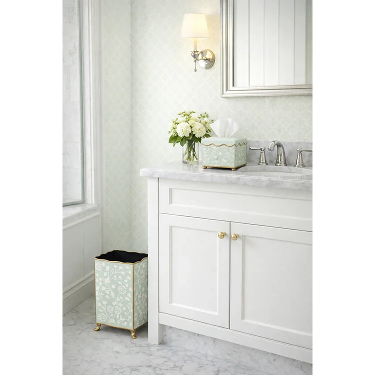 Pale Green Spring Floral Wastepaper Basket & Tissue (3 Options)
