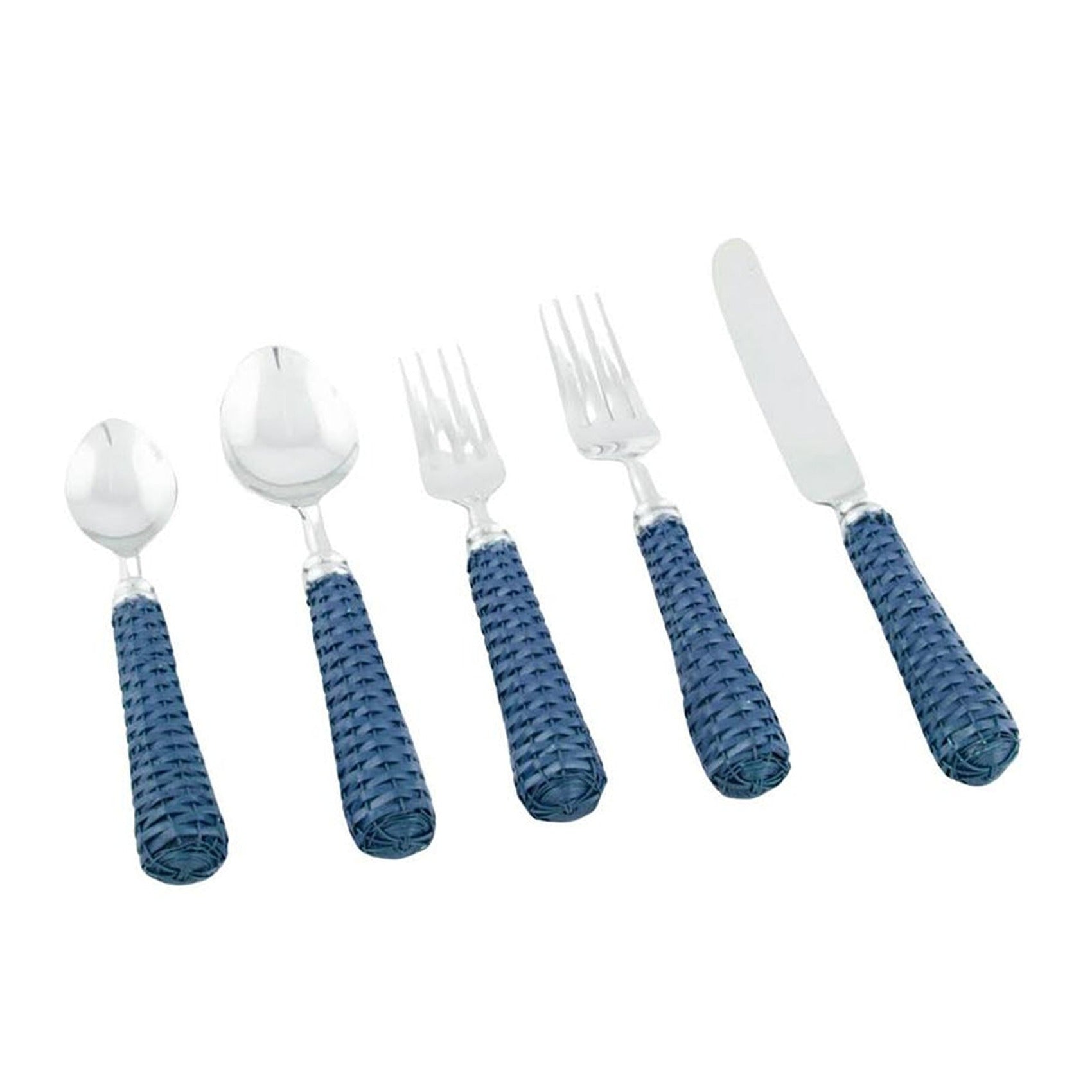 Navy Basketweave Five Piece Flatware Set