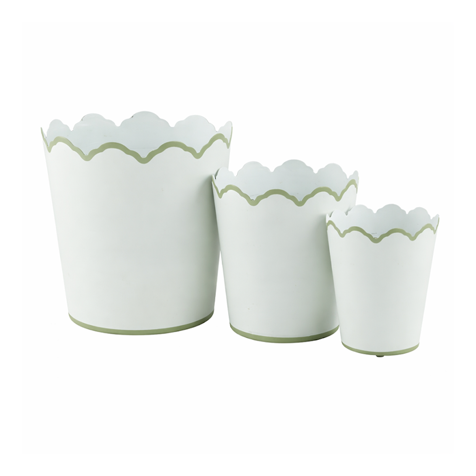 White & Soft Green Scalloped Bucket Wastepaper Basket & Planters (4 Options)