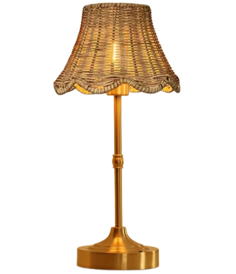 Antique Gold Rechargeable Lamp with Wicker Shade