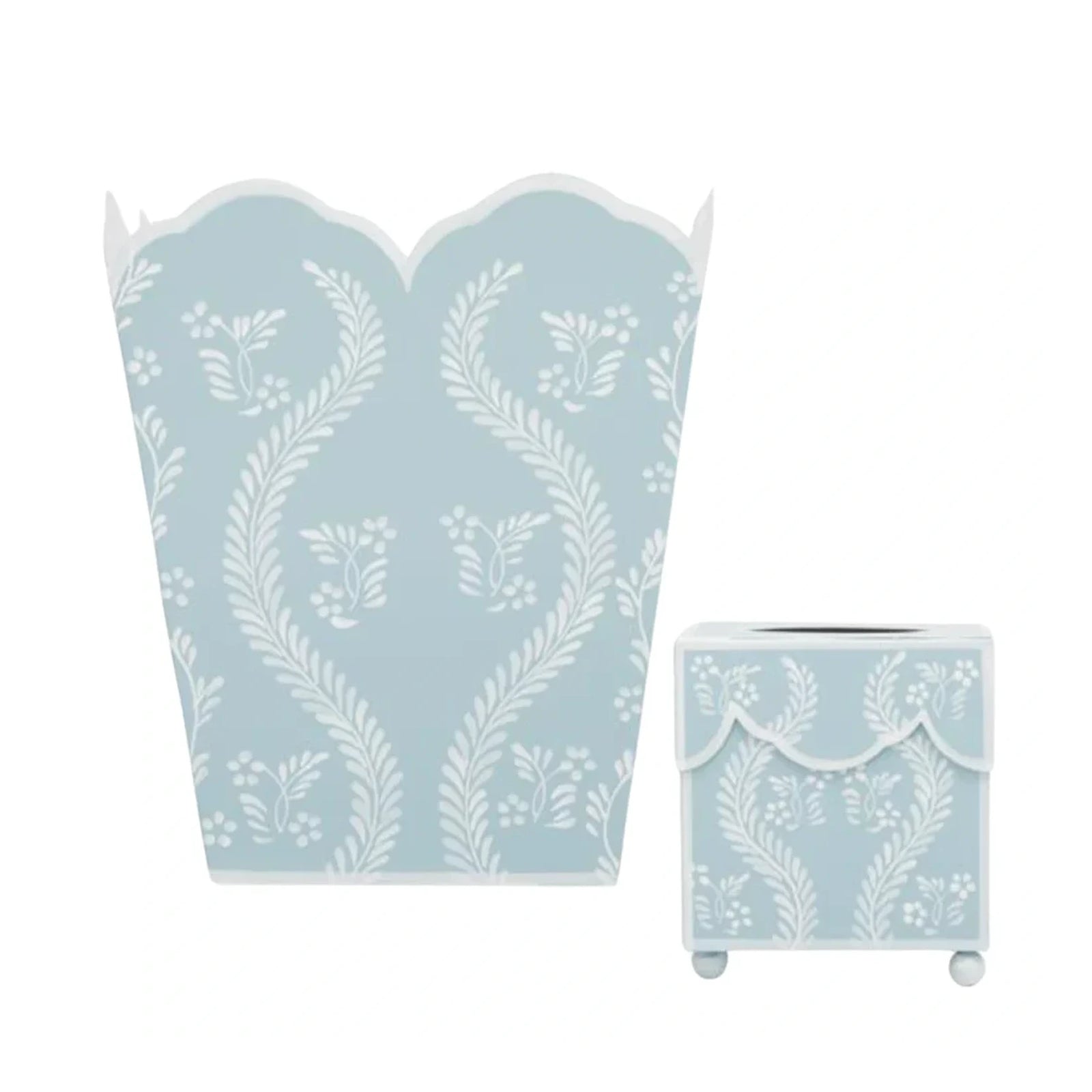 Sky Blue Square Trellis Wastepaper Basket & Tissue Holder