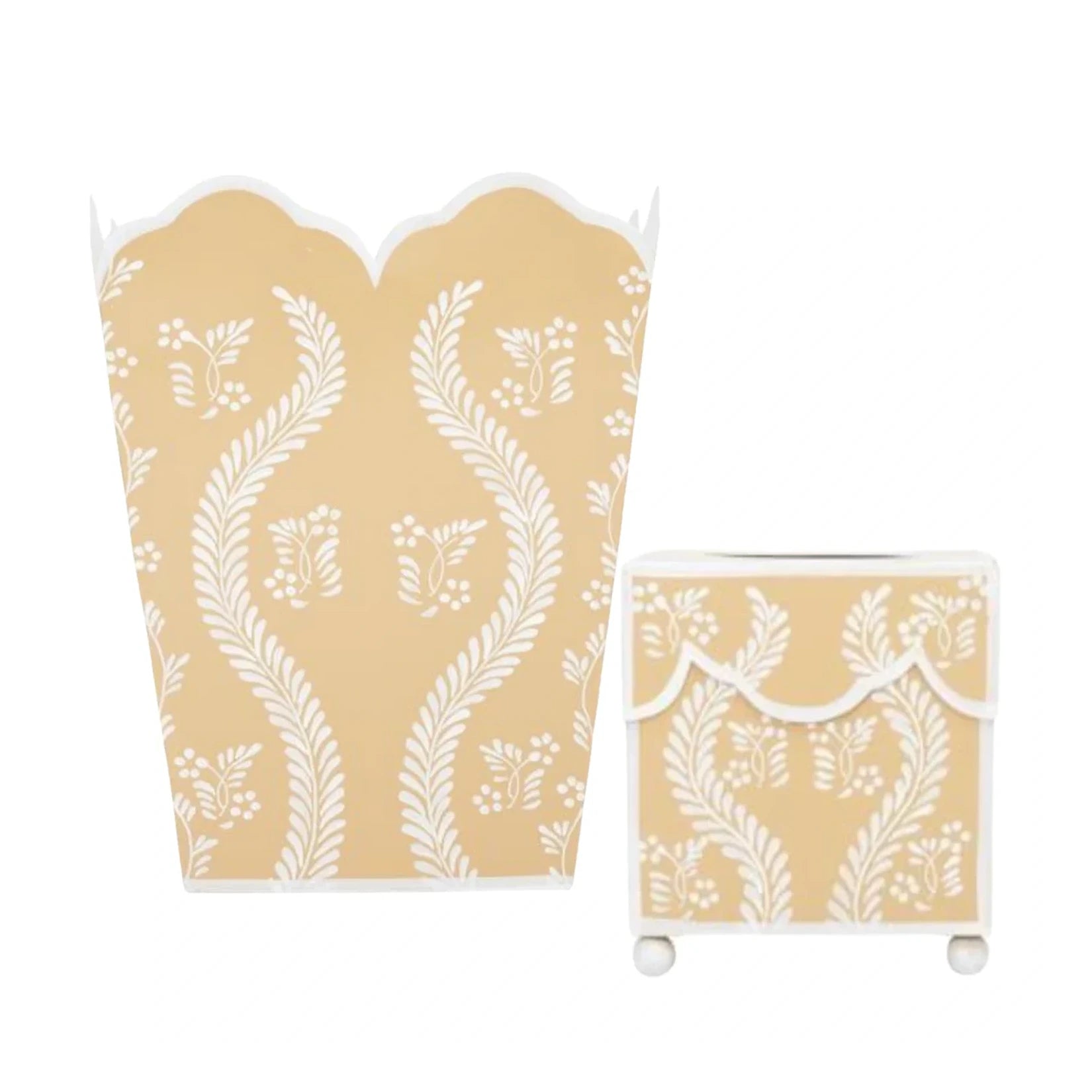 Tan Square Trellis Wastepaper Basket & Tissue Holder