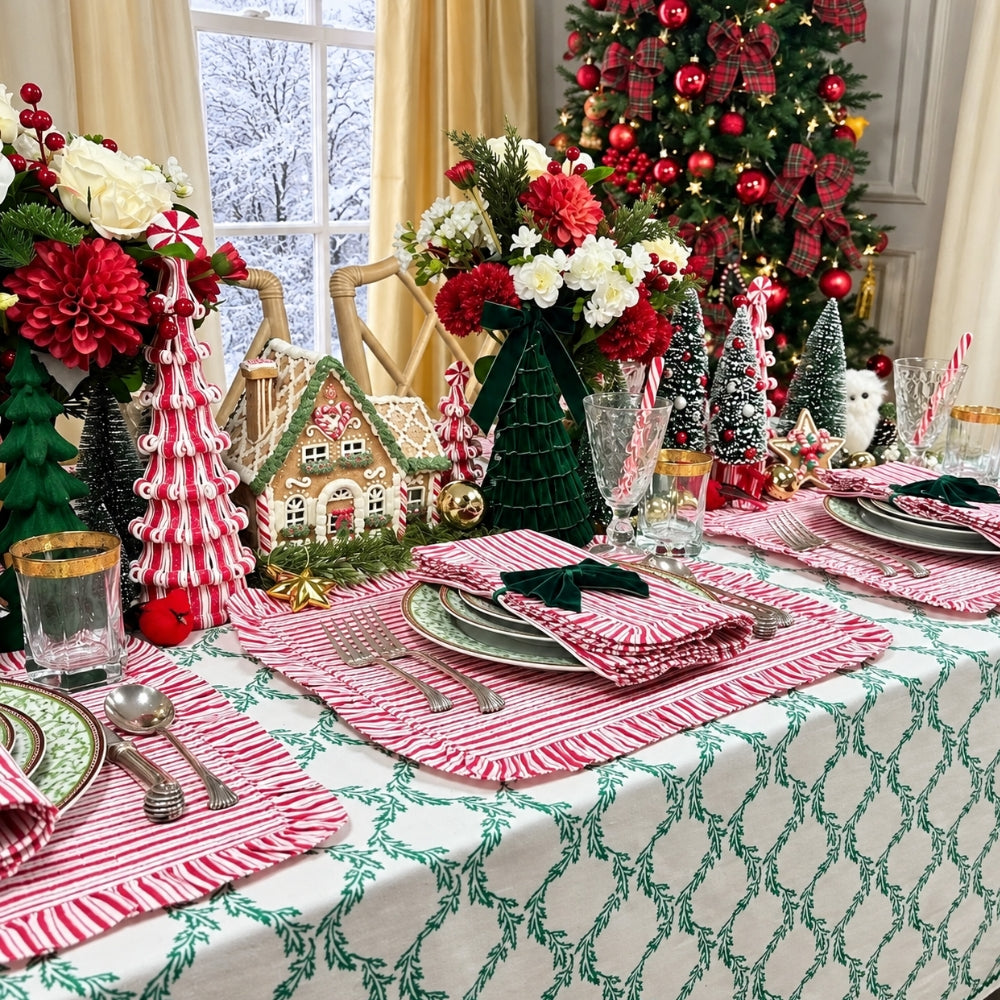 Red Stripes - Quilted Placemat with Ruffle  - Set of 4