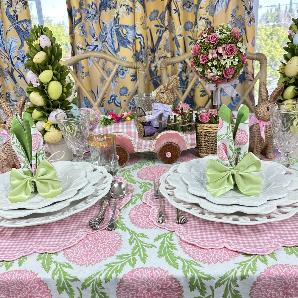 Pink and Green, Flowers & Vines - Tablecloth