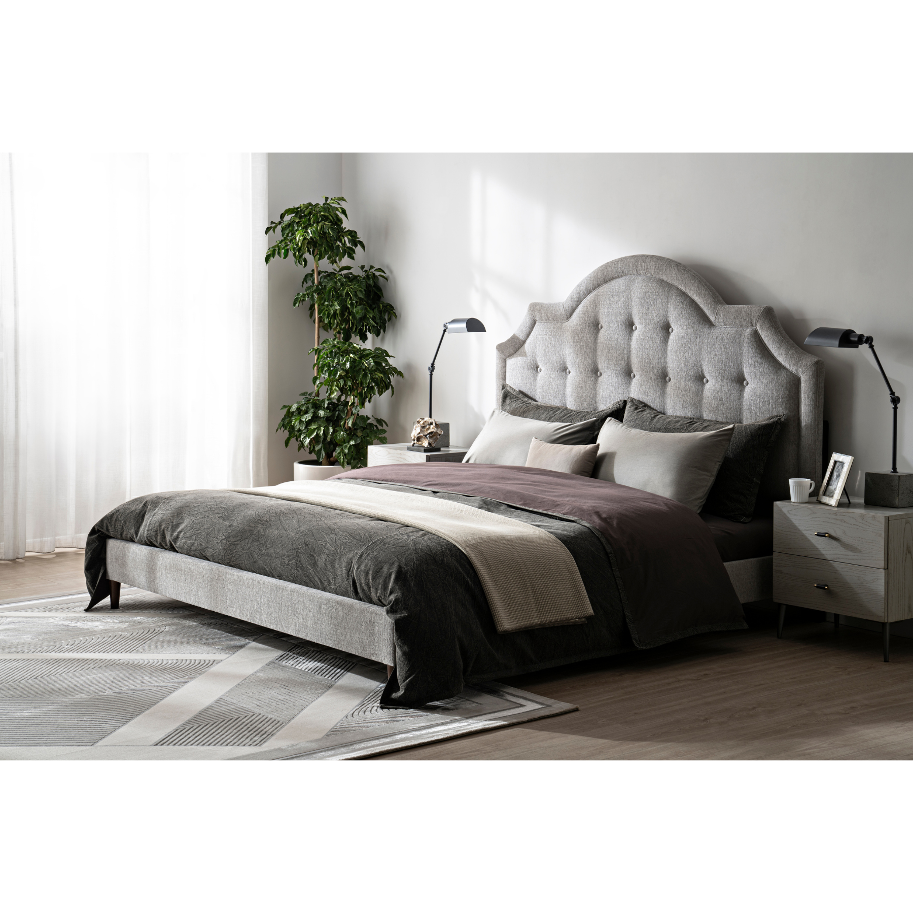 Zest Light Grey Upholstered Bed W/Welt