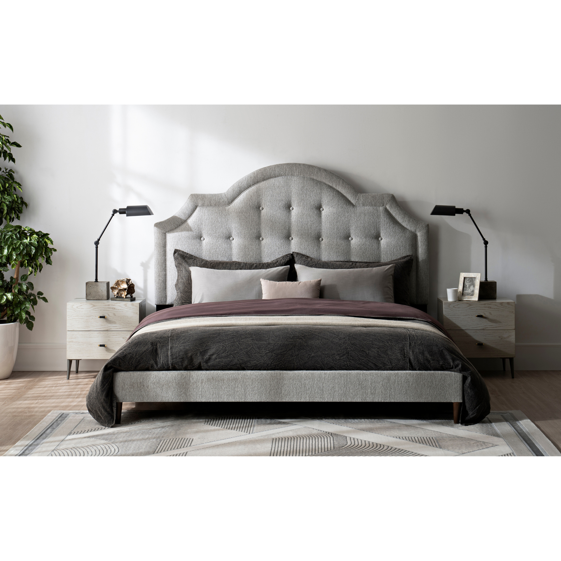 Zest Light Grey Upholstered Bed W/Welt