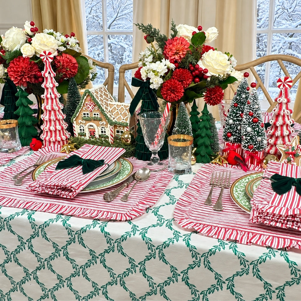 Red Stripes - Quilted Placemat with Ruffle  - Set of 4