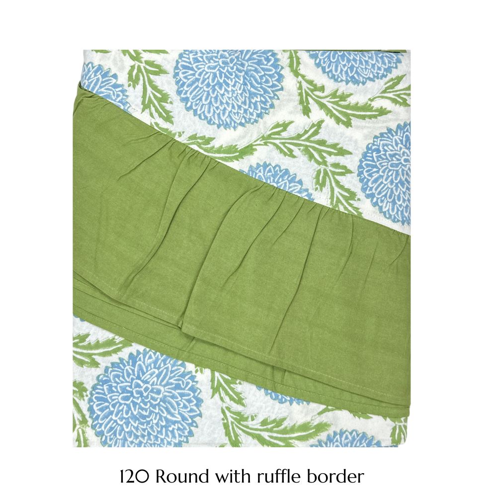 Blue and Green, Flowers & Vines - Tablecloth
