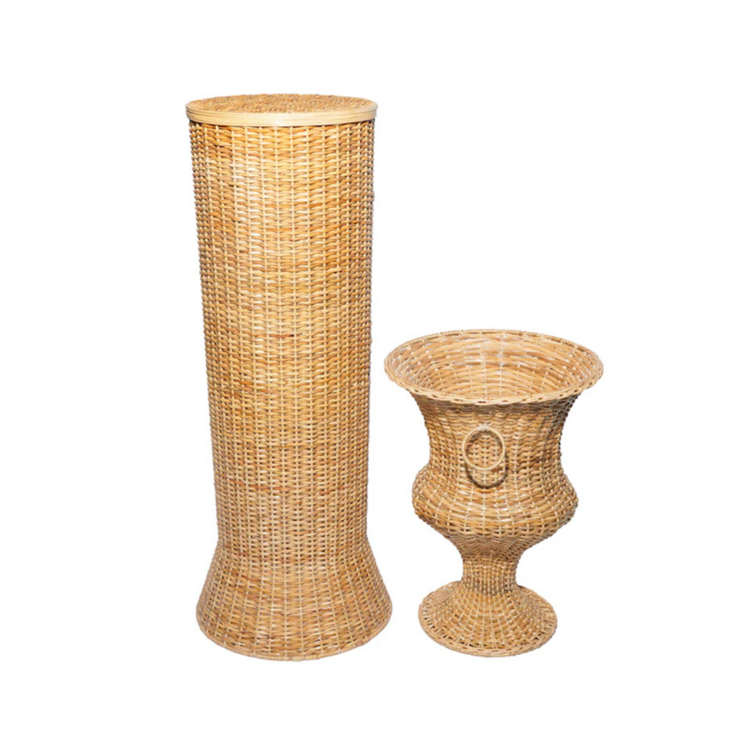 Round Wicker Urn and Pedestal