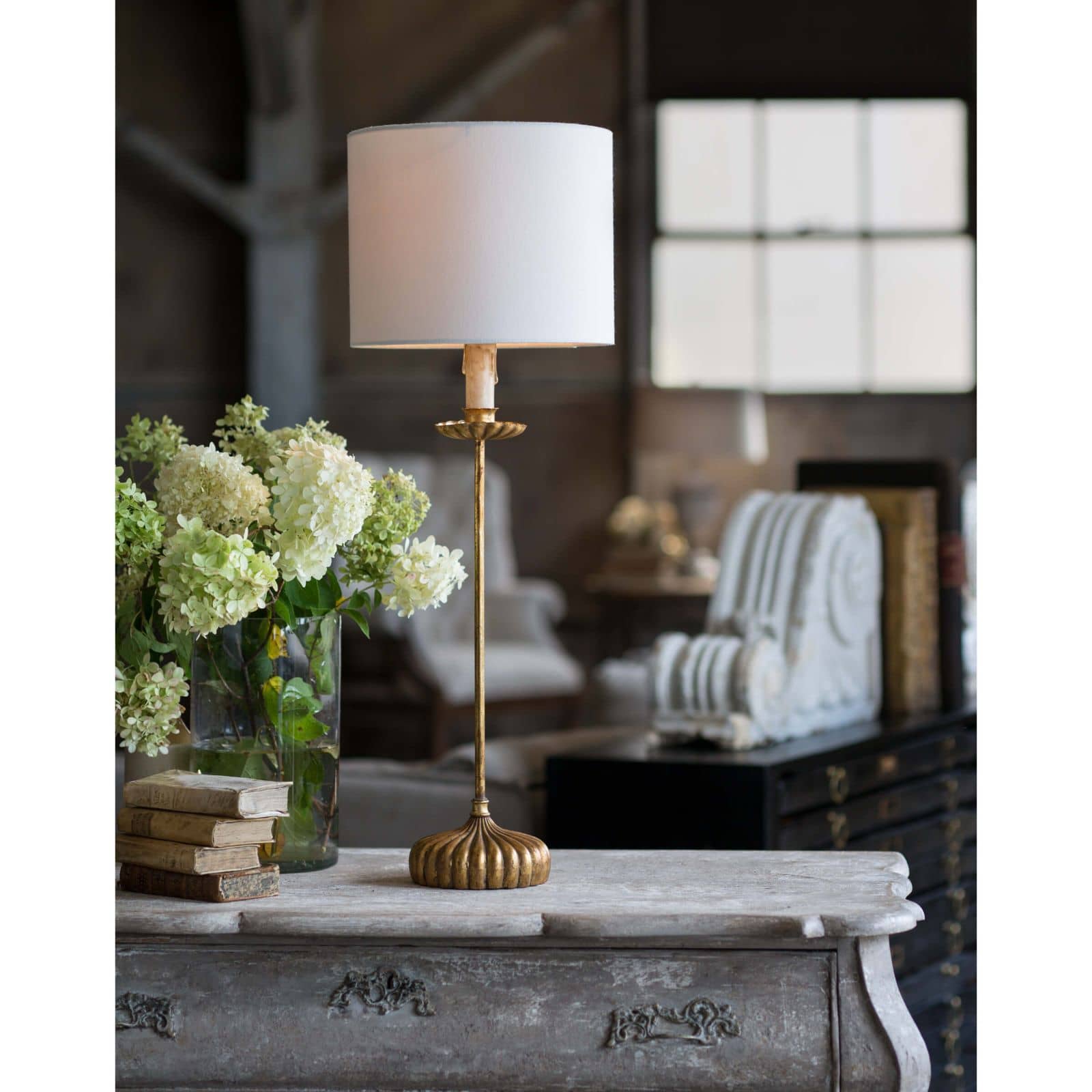 Clove Stem Buffet Table Lamp With Natural Linen Shade