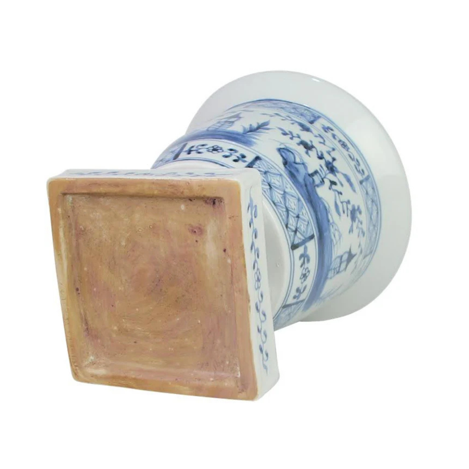 Light Blue Footed Village Scene Planter