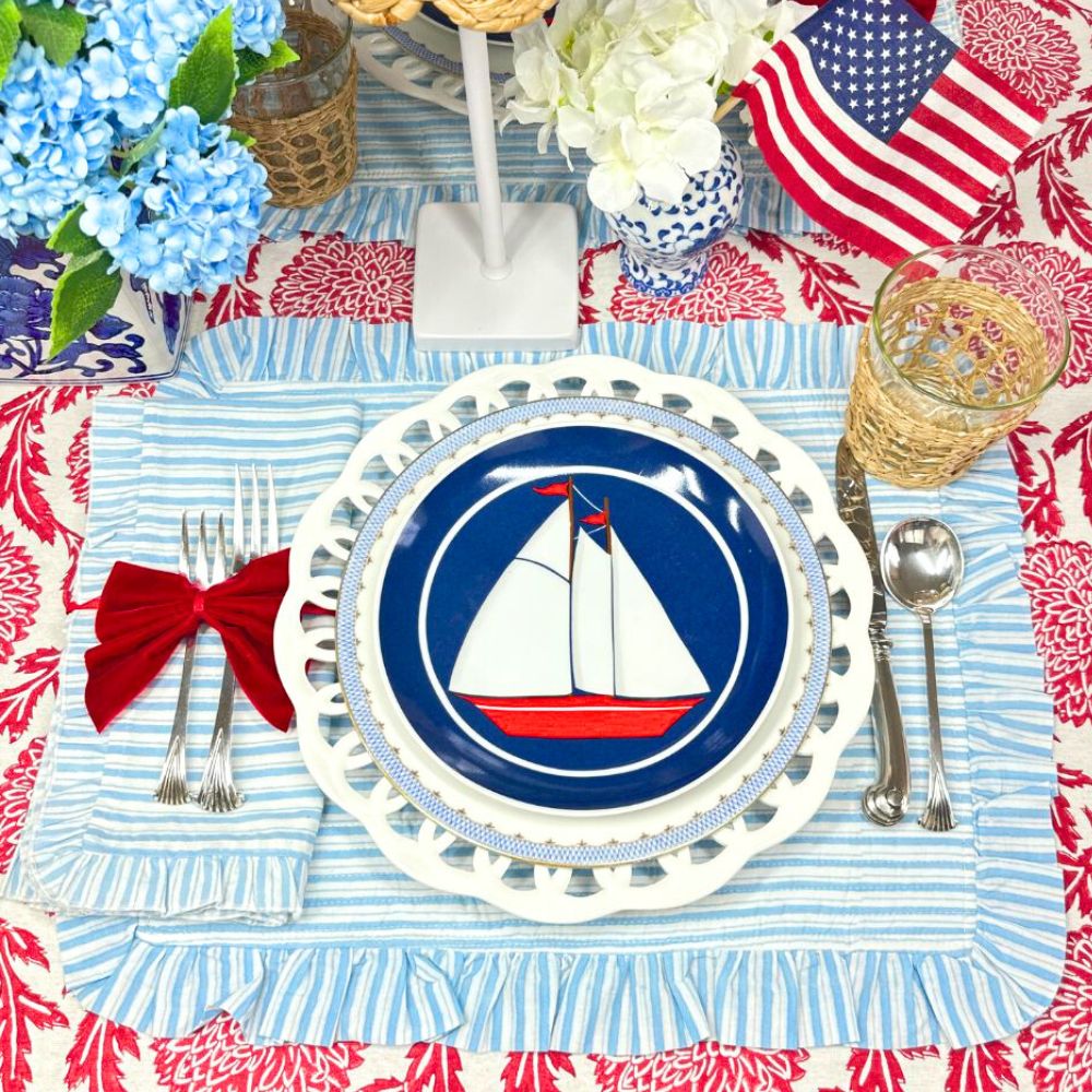 Blue Stripes - Quilted Placemats with Ruffle  - Set of 4
