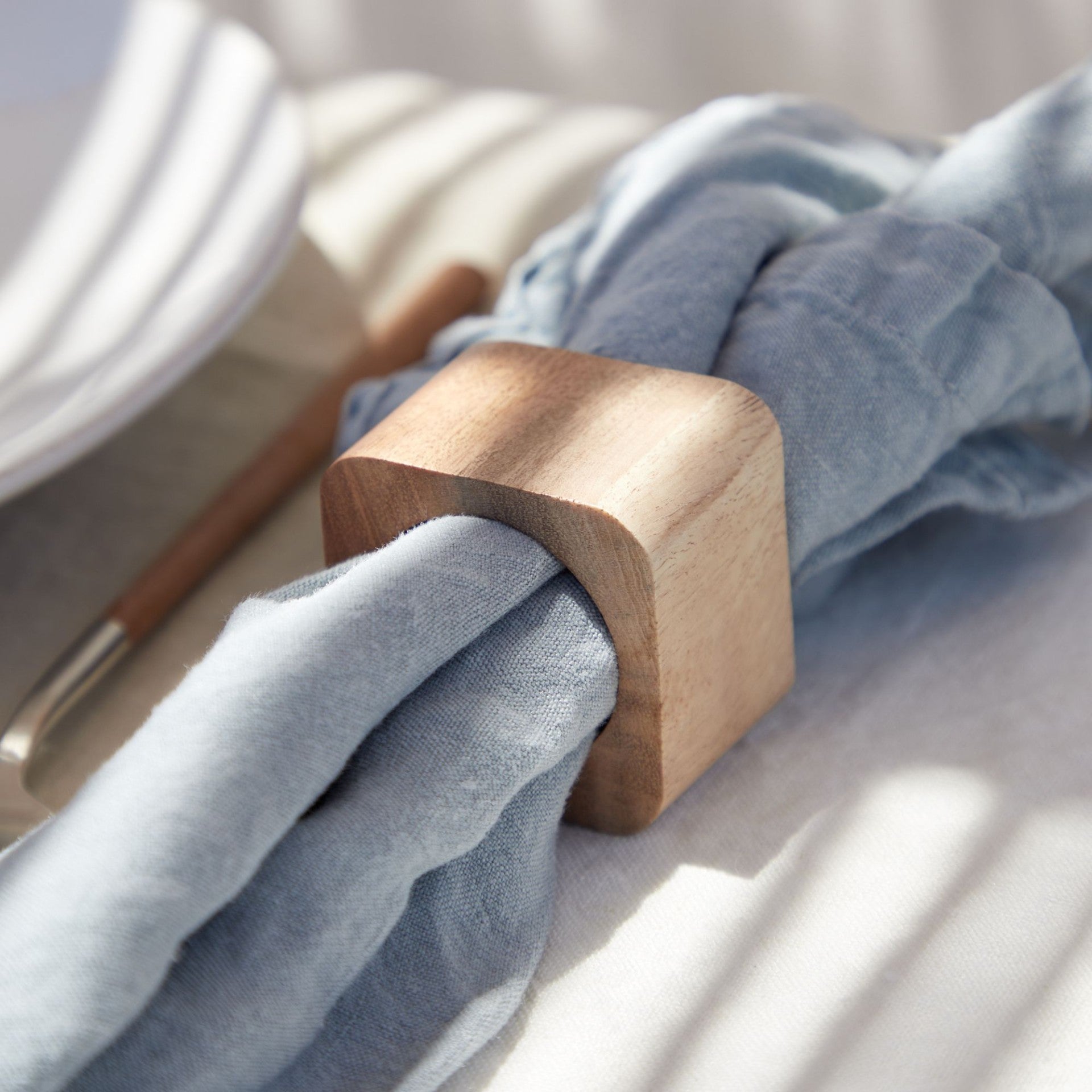 Square Wood Napkin Rings Set of 4