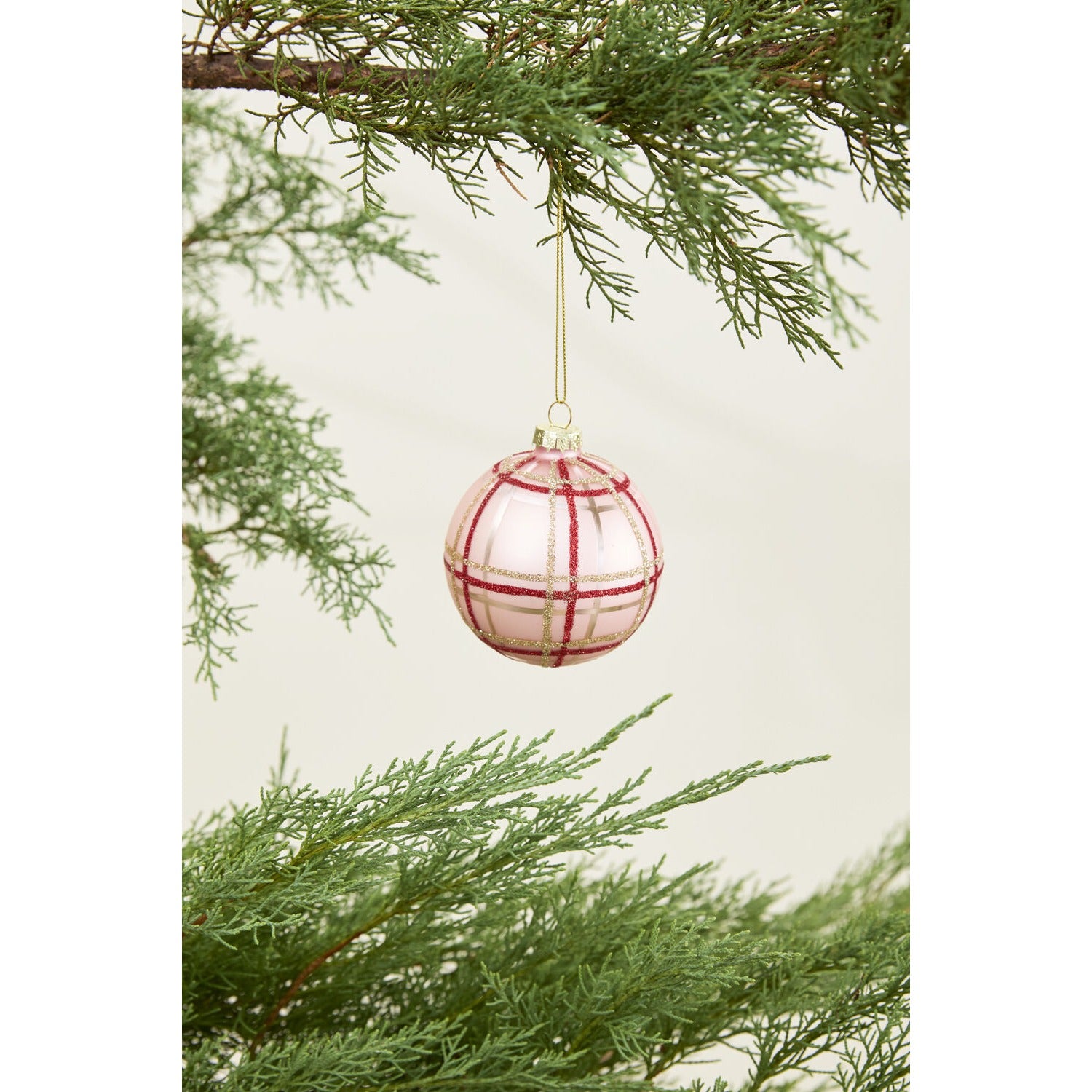 Glitter Plaid Ornament - Set of 6
