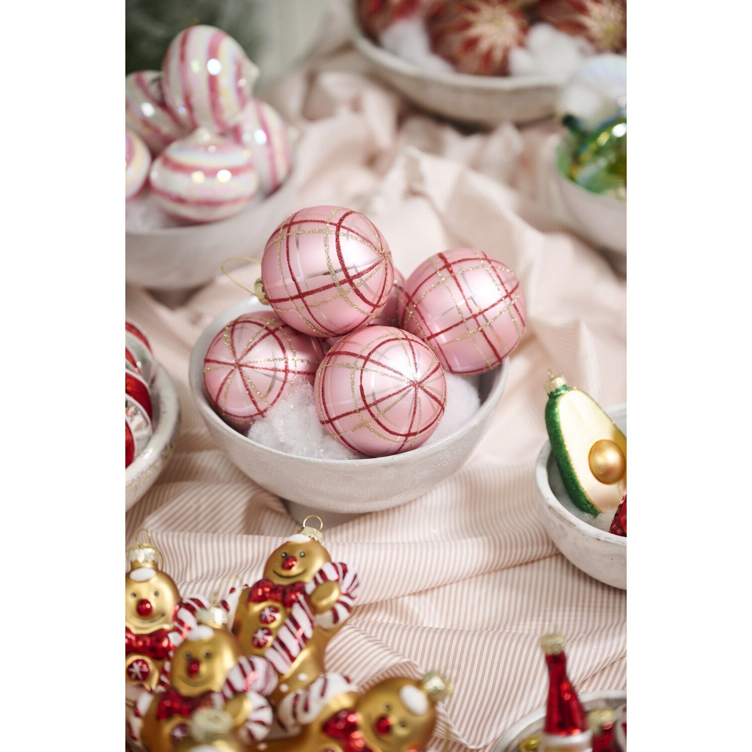 Glitter Plaid Ornament - Set of 6