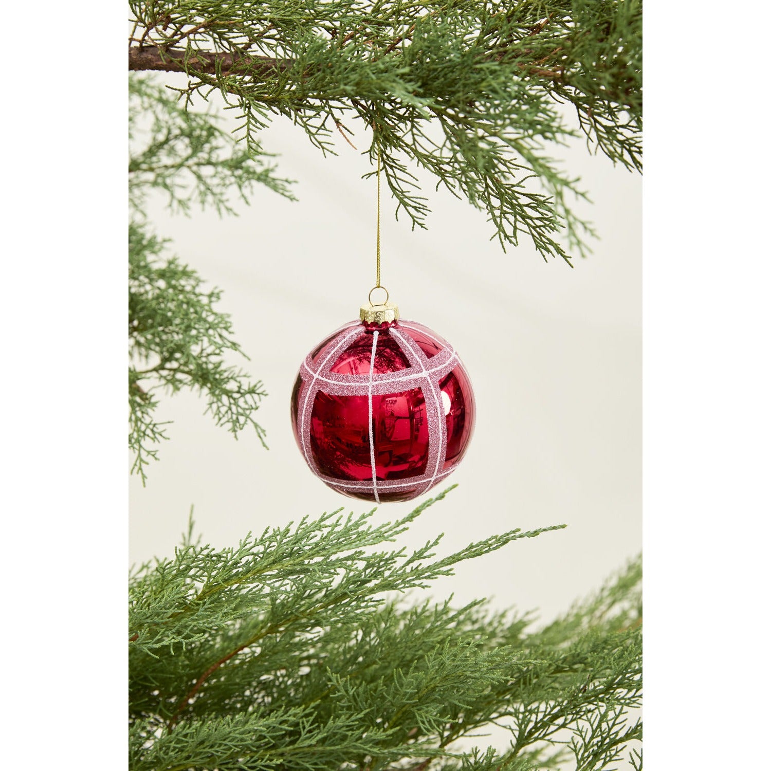 Glitter Plaid Ornament - Set of 6