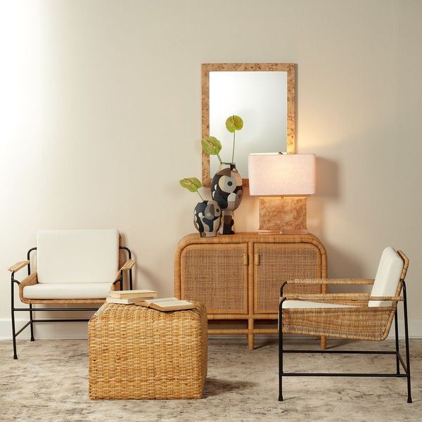 Large Ottoman Natural Rattan
