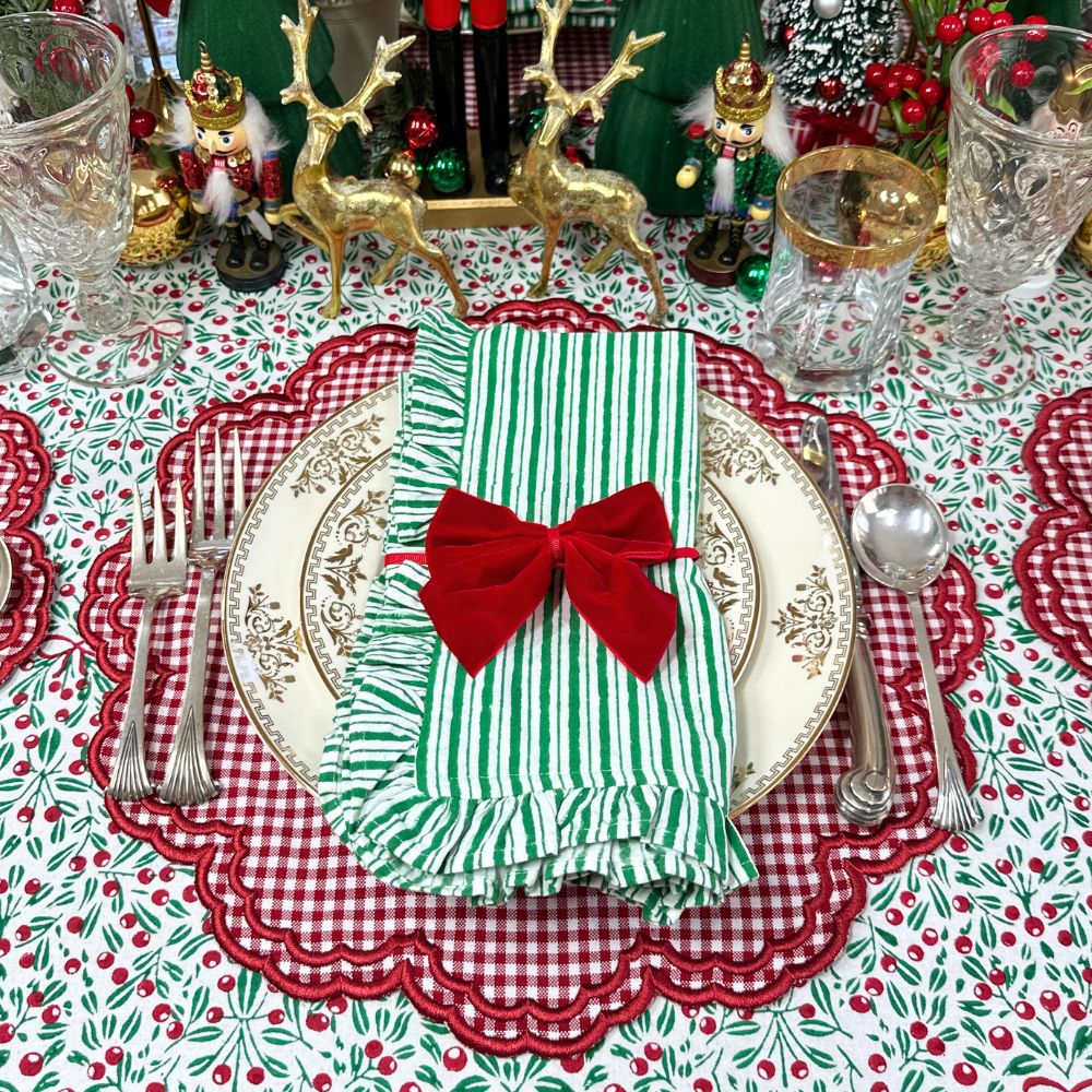 Green Stripe Ruffle Napkins (Set of 4)