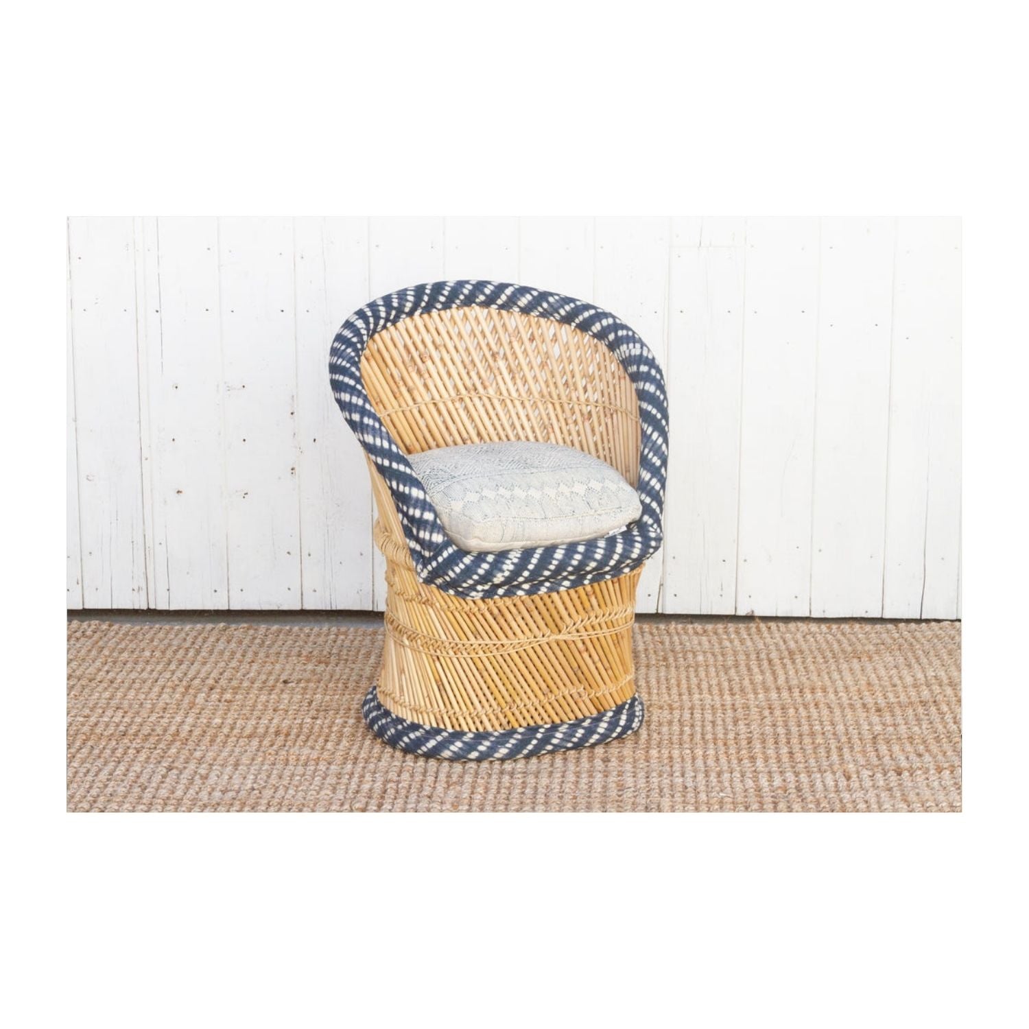 Bohemian Blue & White Bamboo Chair