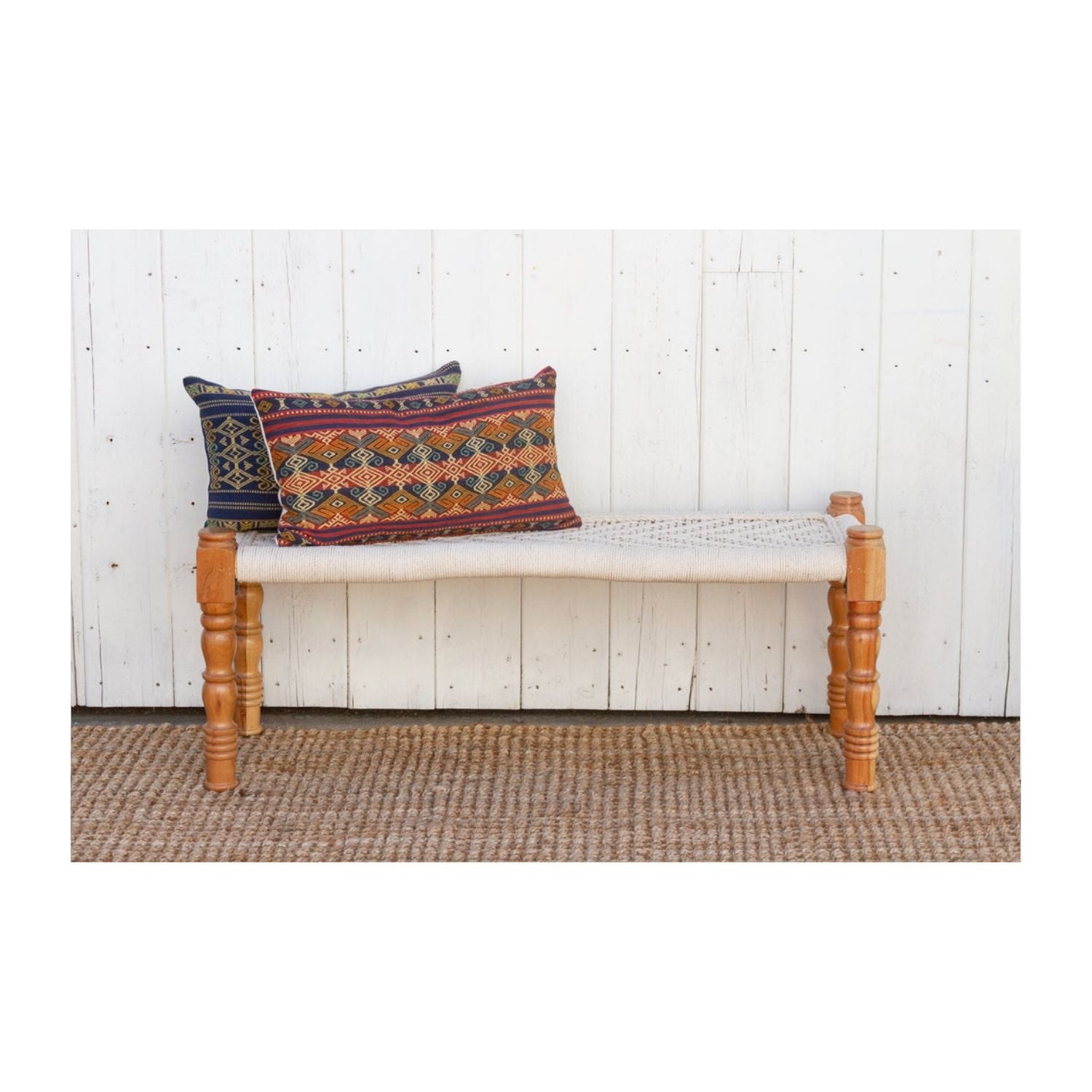 Bleached Wood Charpai Woven Top Bench