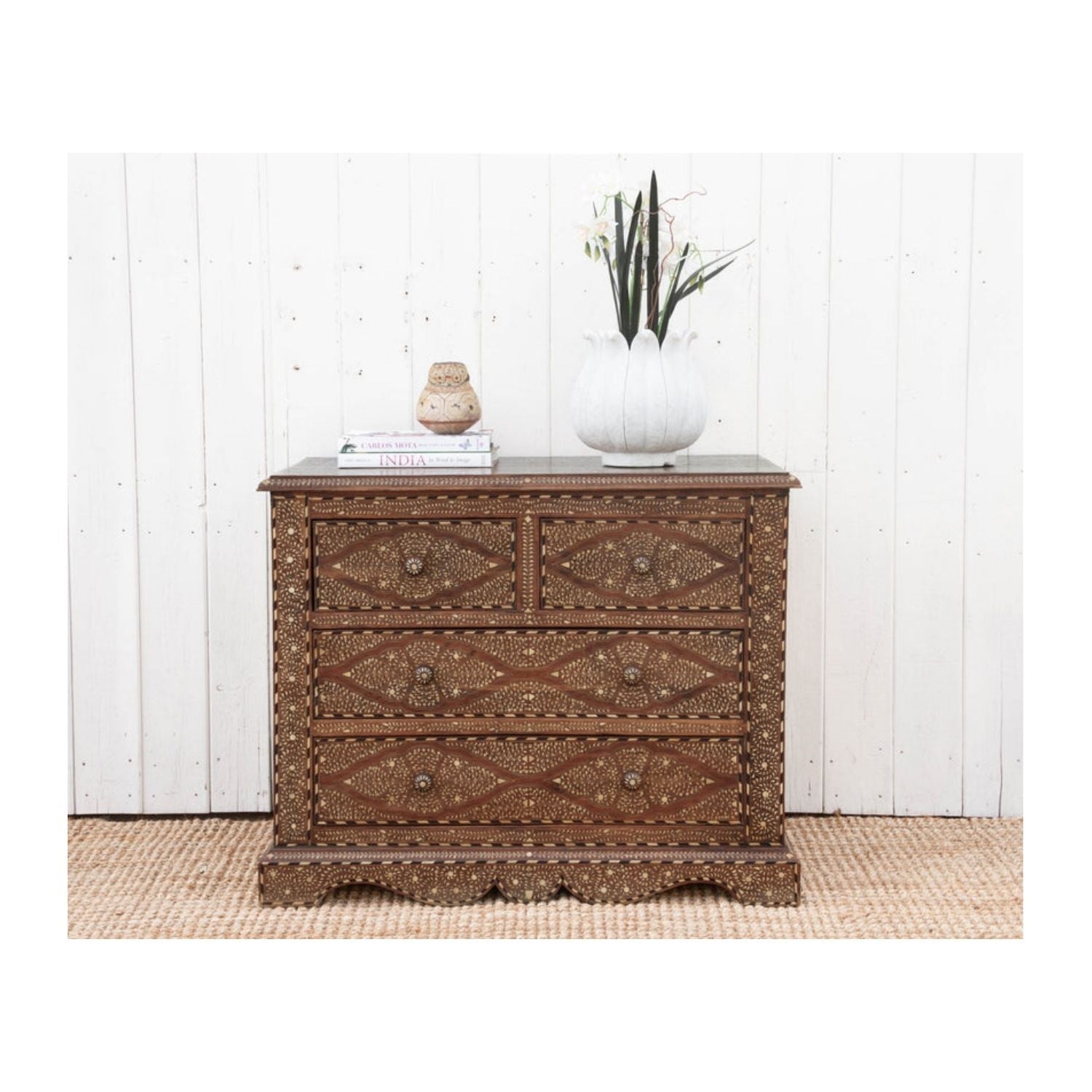 Antique Anglo Indian Scalloped Chest Of Drawers