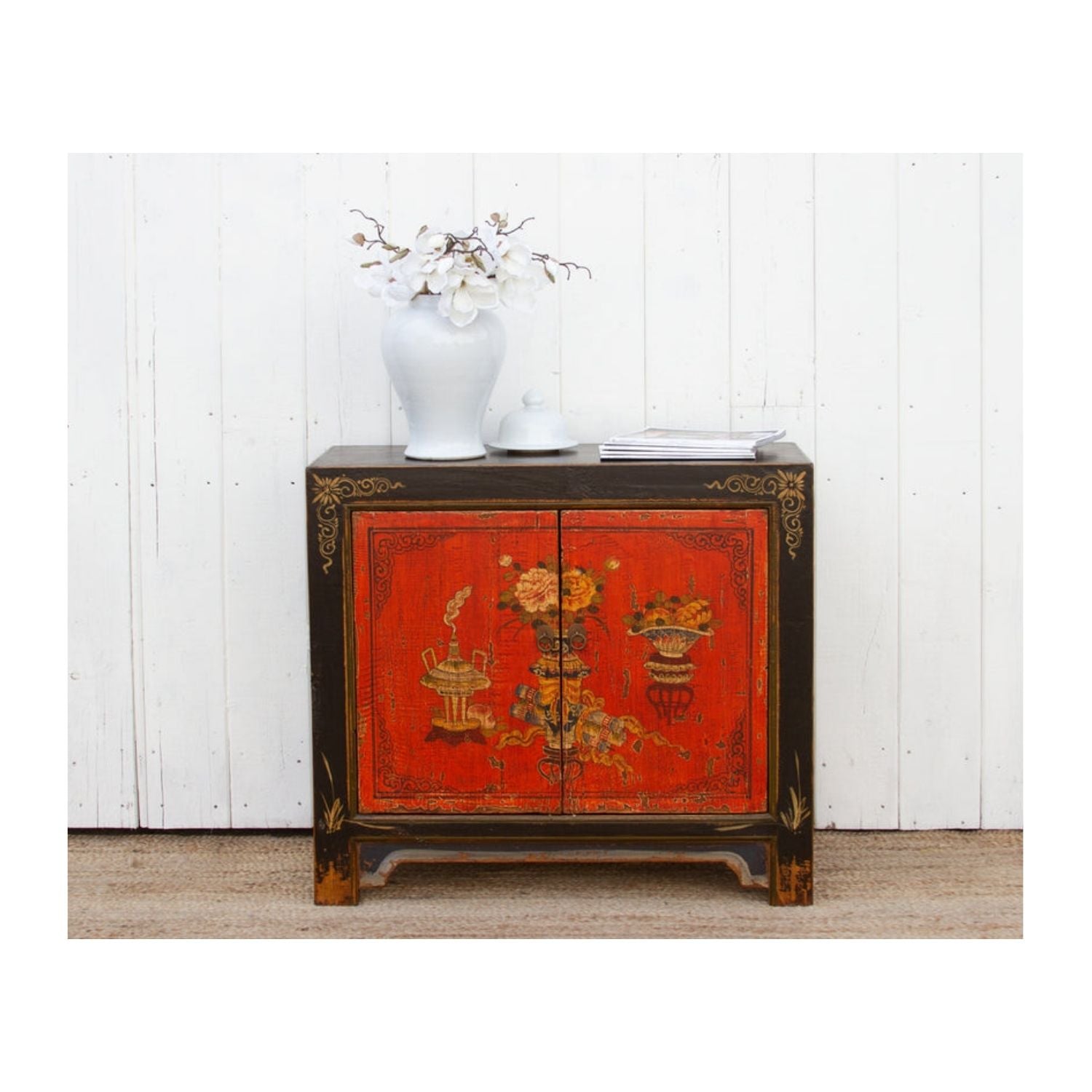 Mongolian Red & Black Floral Cabinet