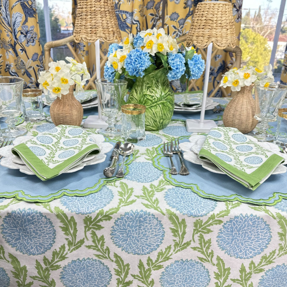 Blue and Green, Flowers & Vines - Tablecloth