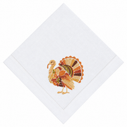 Harvest Turkey Hemstitched Linen Napkin, Set of 4