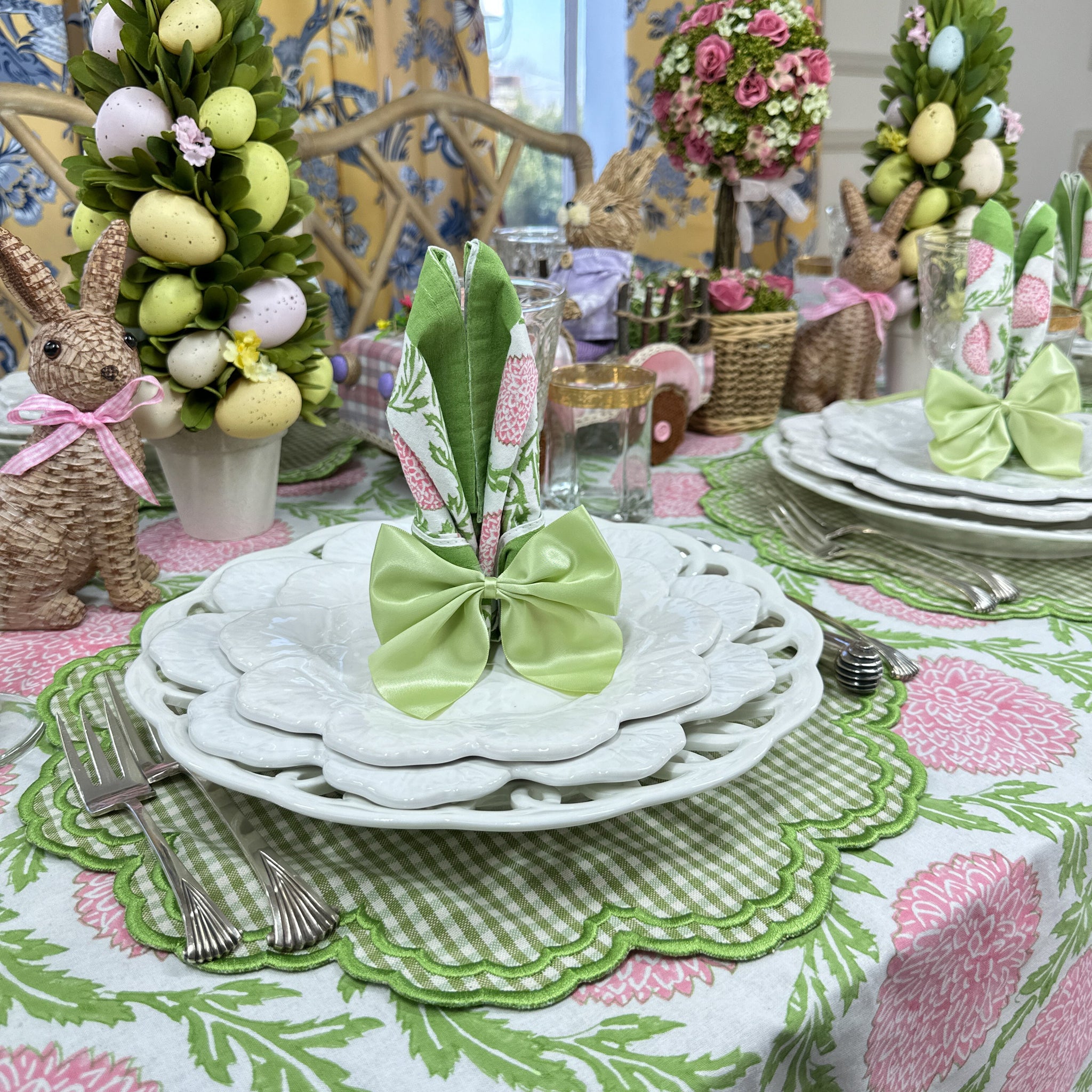 Pink and Green, Flowers & Vines - Tablecloth