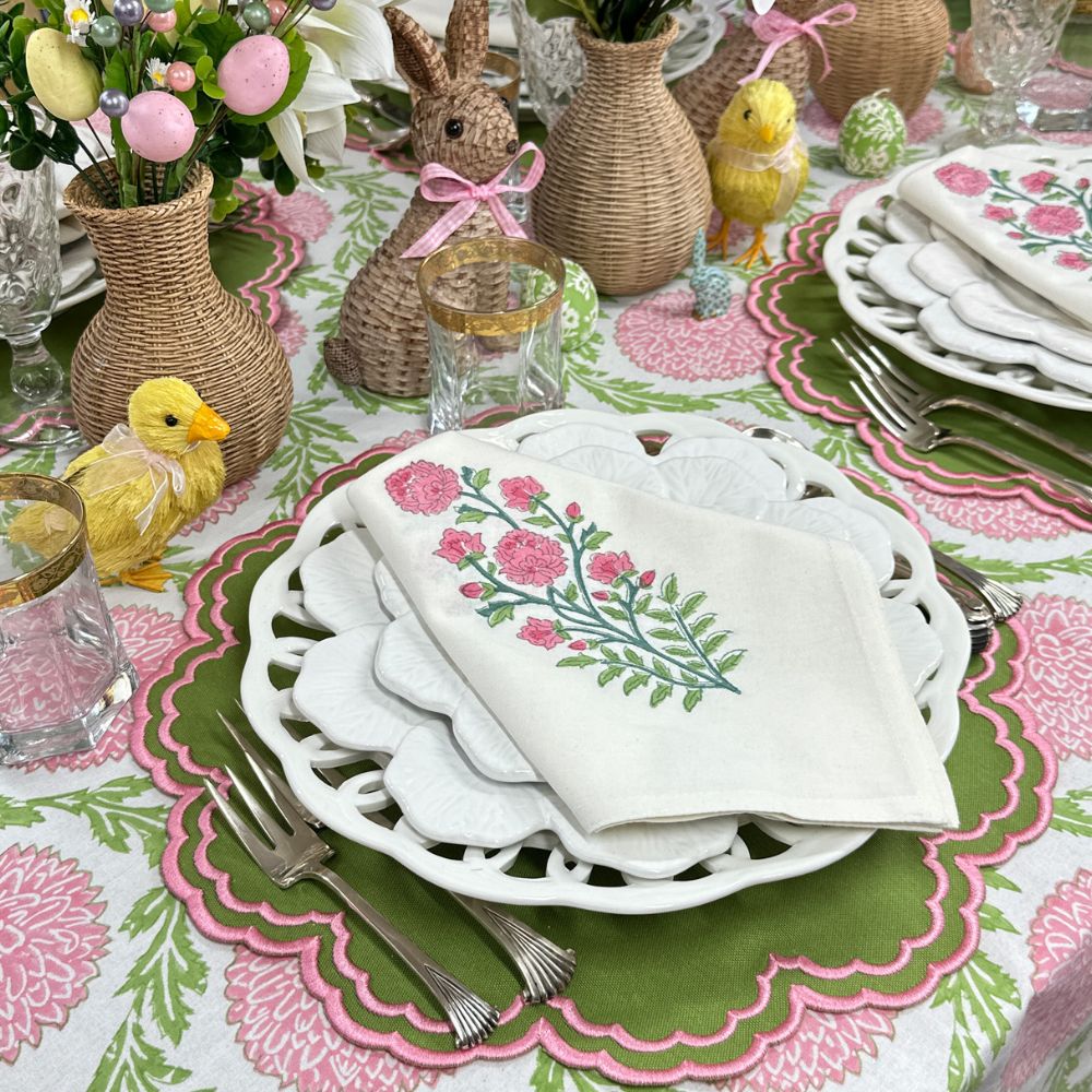 Pink and Green, Flowers & Vines - Tablecloth