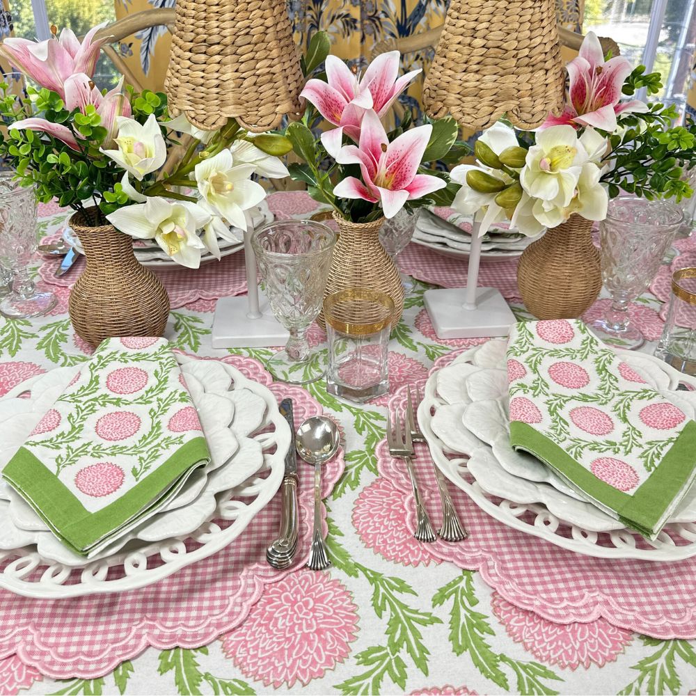 Pink and Green, Flowers & Vines - Tablecloth