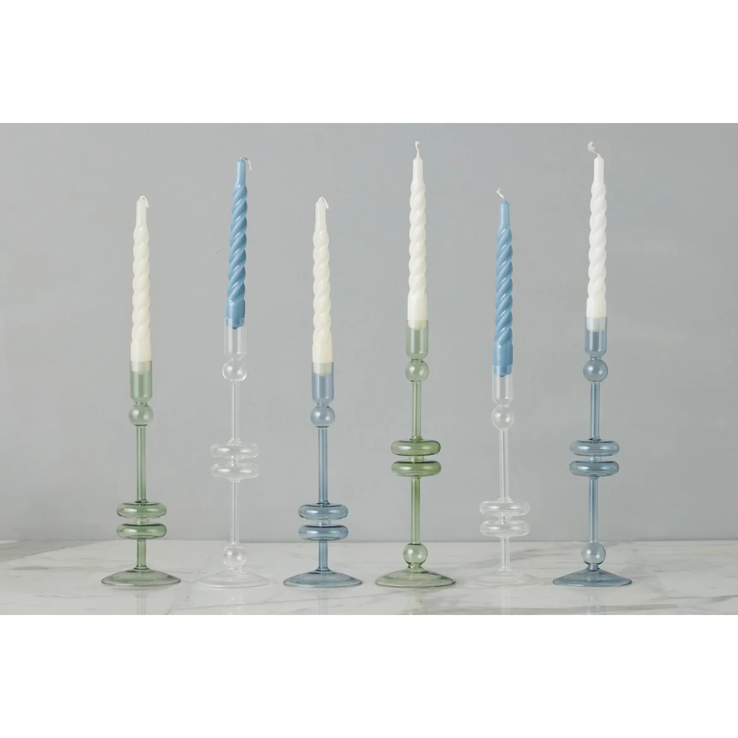 Denim Glass Candlestick Pairs