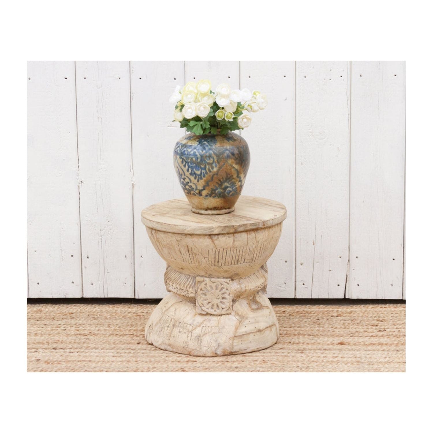 Antique Rustic Bleached Teak Stool