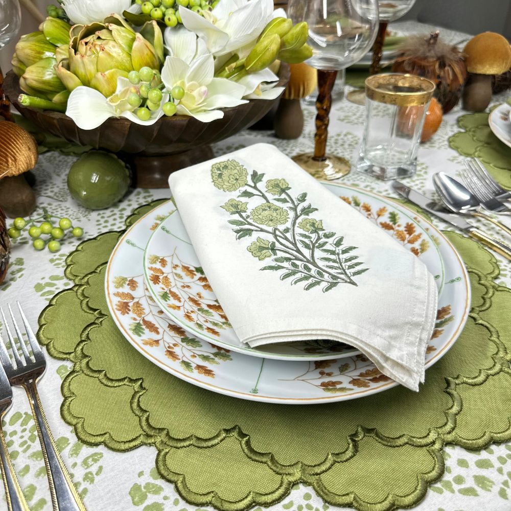 Green Flower Motif Napkin (set of 4)