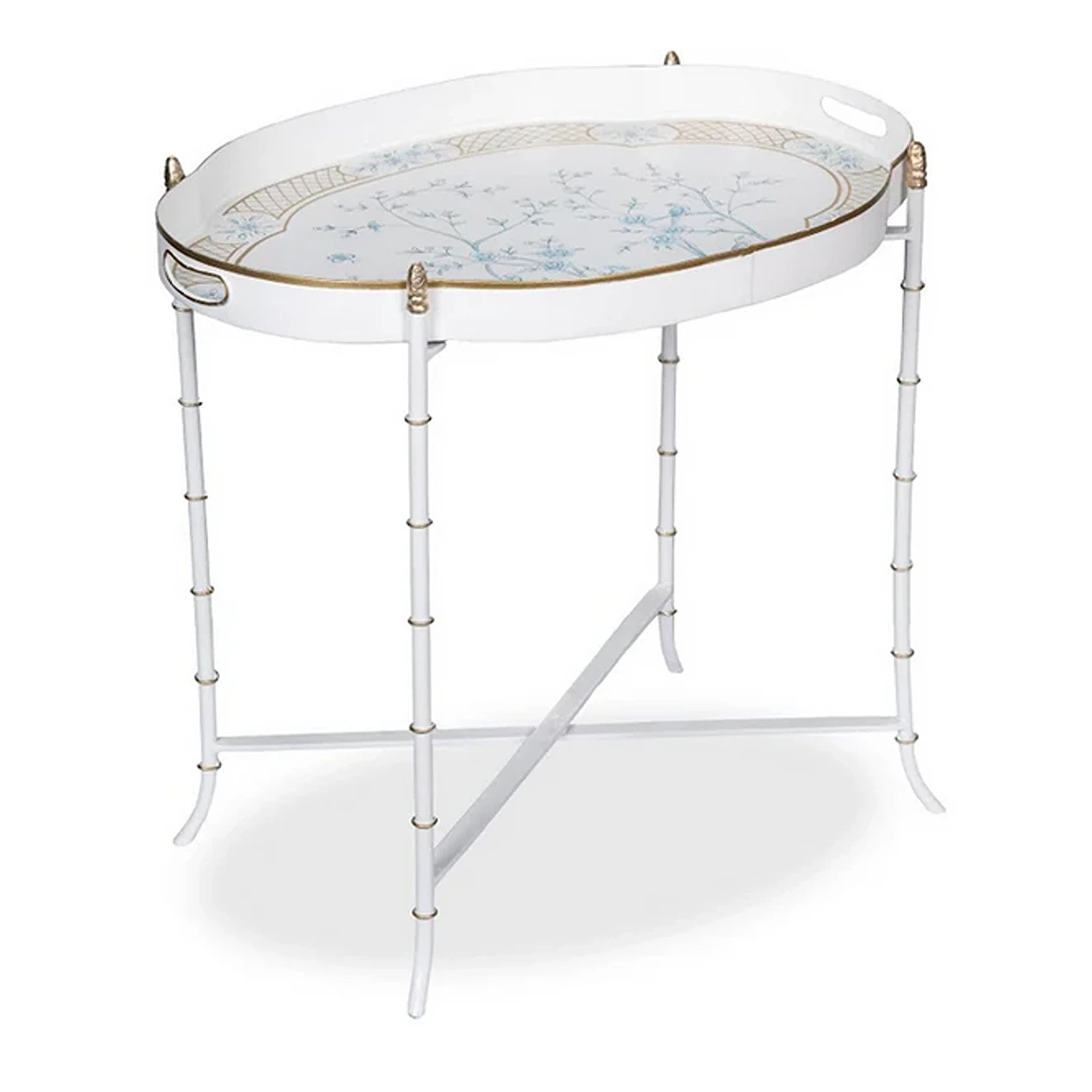 Ivory & Blue Scalloped Tray Table